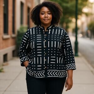 Art to Wear Reversible Aztec Blazer - Black&White Pattern, Sz XL/2XL (46” Chest)